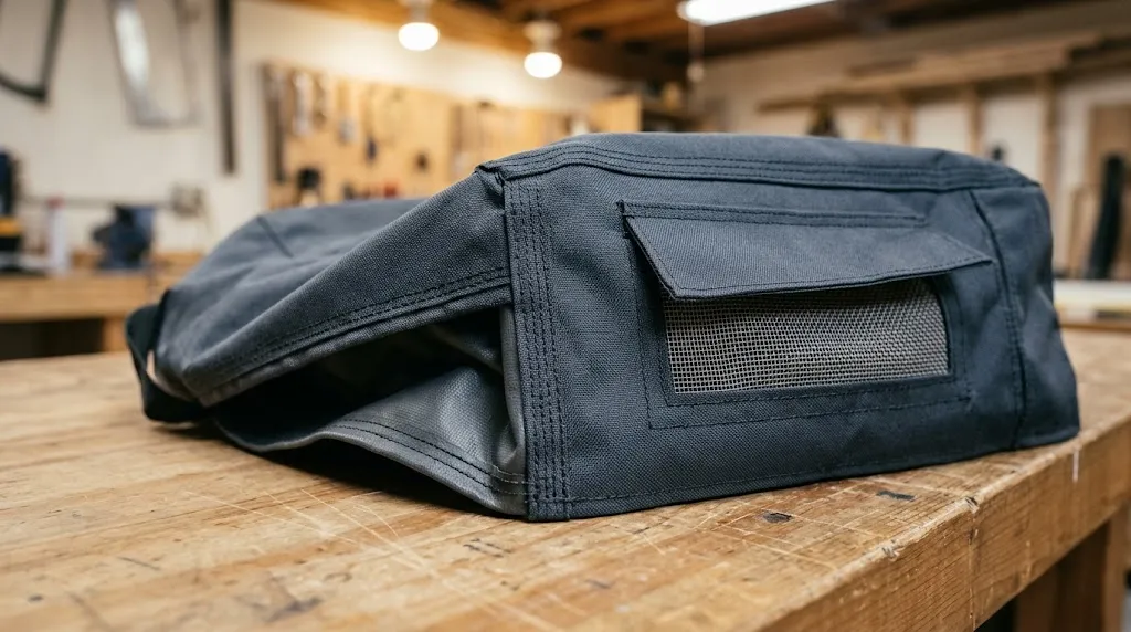 Detailed view of a quality generator cover showing fabric durability and mesh venting.